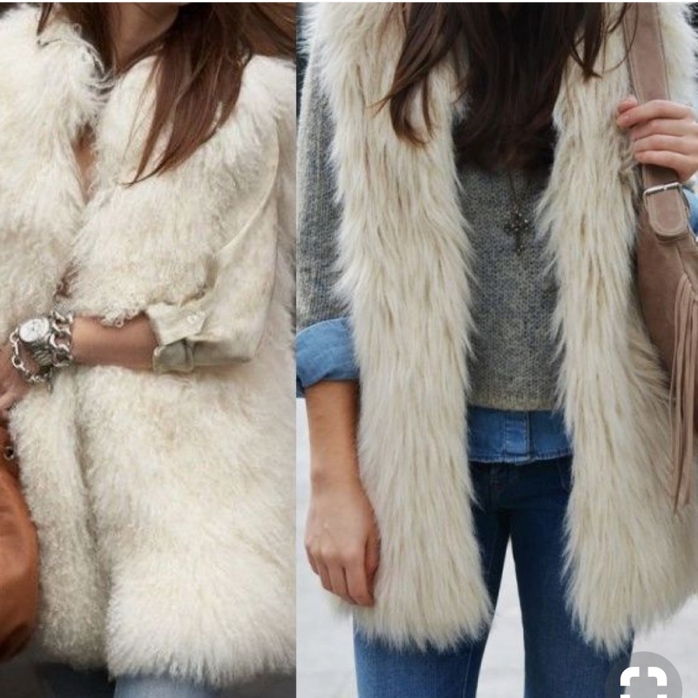White sleeveless faux fur vest❤️